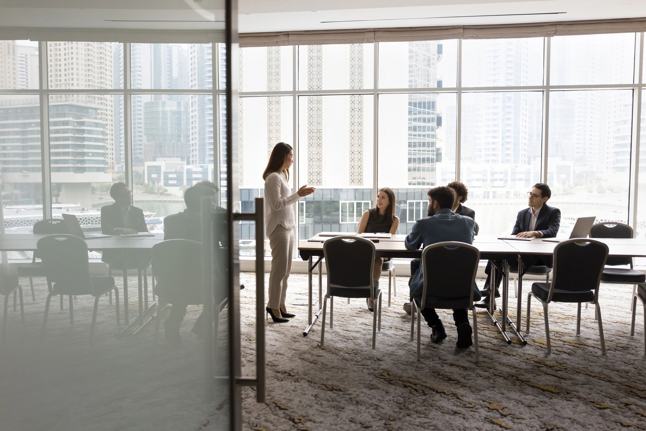 Business team in a conference room discussing operations strategy